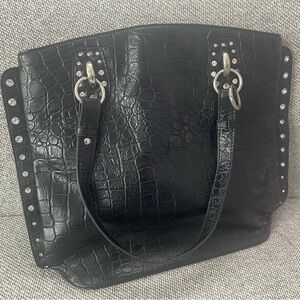 Chic Black Croc-Embossed Design Tote with Silver Accents